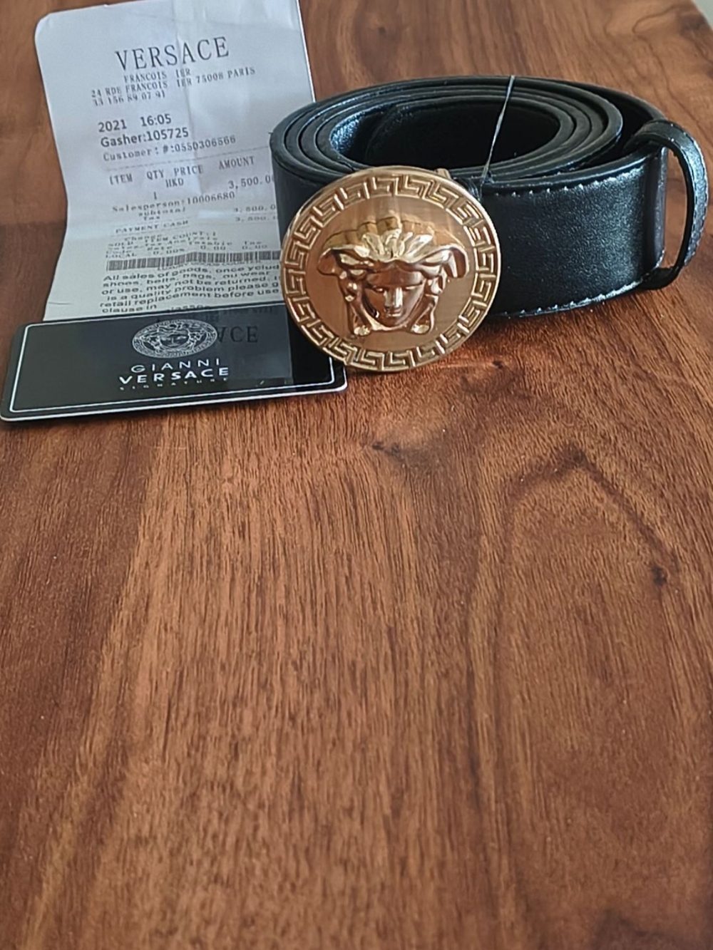 Versace Black Leather Belt with Gold Medusa Round Buckle